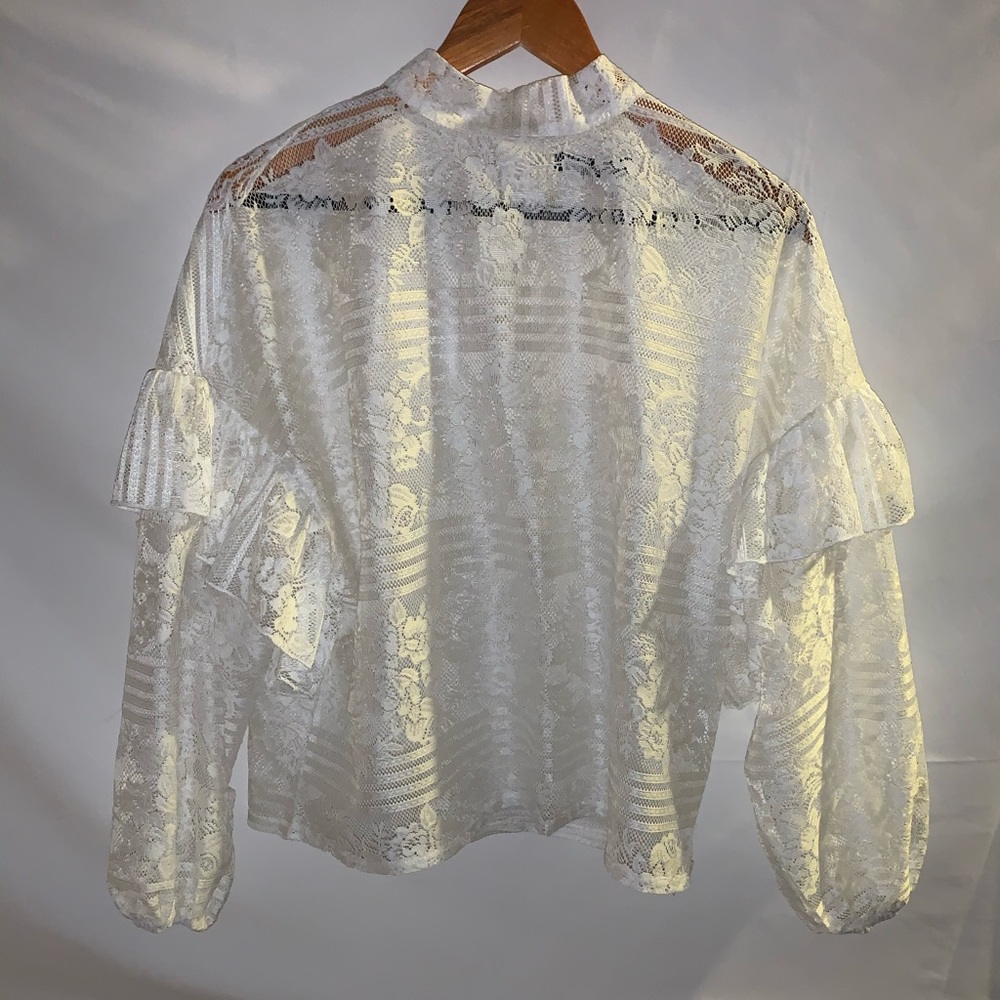 Mock Neck / High Neck Ruffle Sleeve Top 🤍